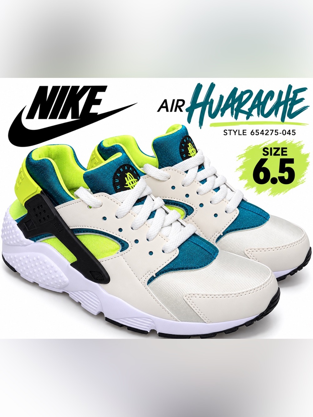 Nike Air Huarache Run Bright Spruce Volt Phantom Sneakers Size 6.5 NWOB